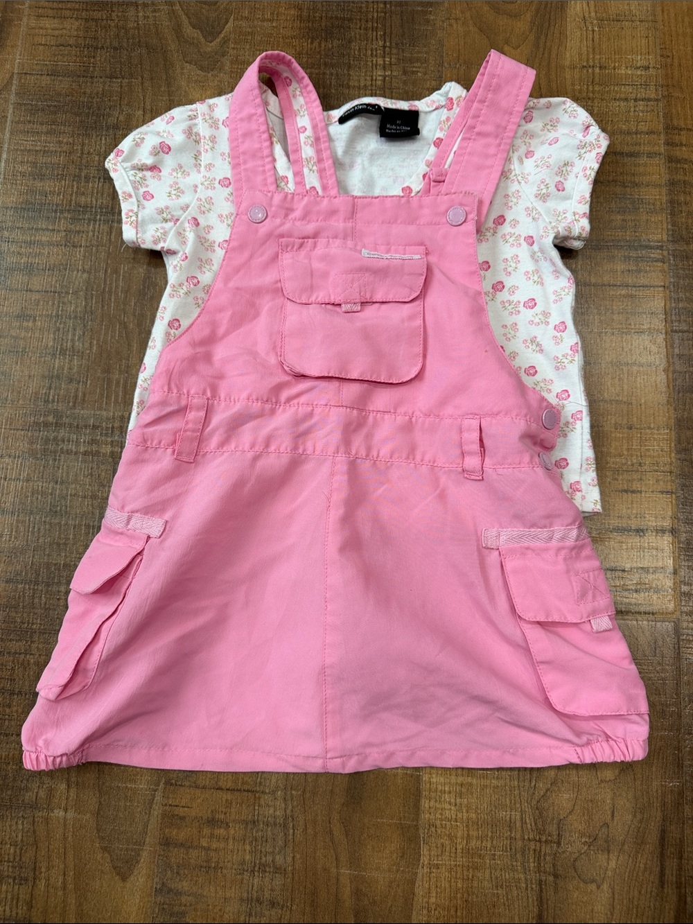 Calvin Klein Jeans Pink Overall Dress with Floral Tee Set